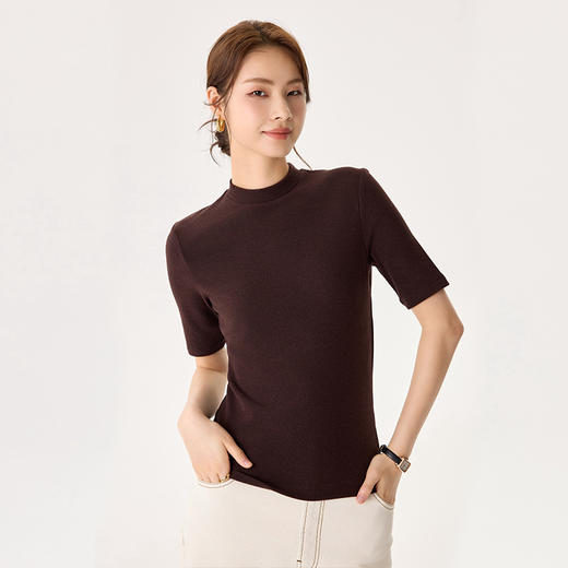 【大牌品质】女士全新升级德绒天丝棉短袖 秋冬新品圆领保暖内搭修身德绒短袖 商品图3