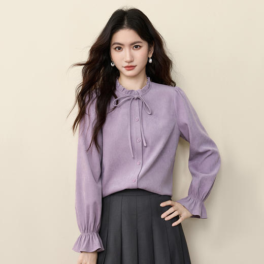 【12/10新品6折】熙世界紫色衬衫叠穿针织马甲套装女2025年新款秋冬毛衣背心两件套 商品图4