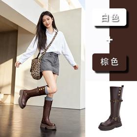 复古骑士靴女2025冬季新款百搭瘦瘦靴英伦风靴子女增高显瘦长筒靴