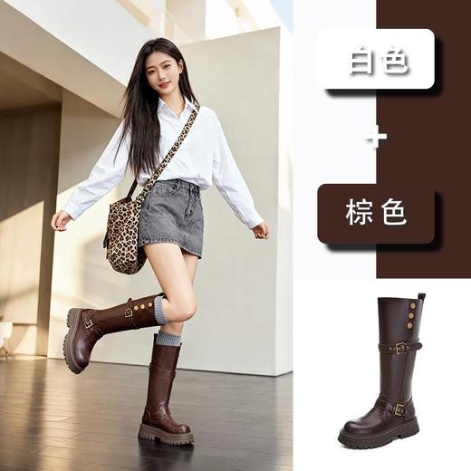 复古骑士靴女2025冬季新款百搭瘦瘦靴英伦风靴子女增高显瘦长筒靴 商品图0