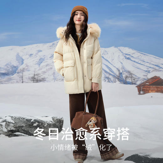 【12/10新品3.8折】熙世界真狐狸毛领连帽羽绒服2025冬装新款女时尚90白鸭绒保暖外套 商品图2