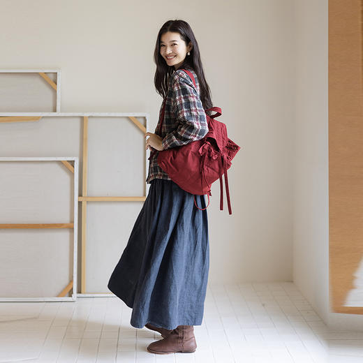 绽放839朵/羊毛棉撞色格纹微皱肌理感长袖衬衫女文艺百搭立领衬衣 商品图3