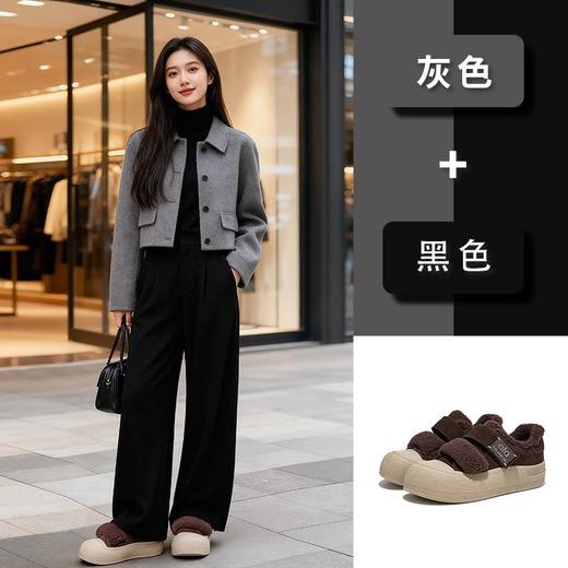 真皮毛毛加绒板鞋女2025冬季新款厚底棉鞋保暖百搭魔术贴小白鞋女 商品图1