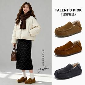 真皮两穿保暖毛毛鞋2025冬季新款一脚蹬平底棉单鞋女复古休闲女鞋