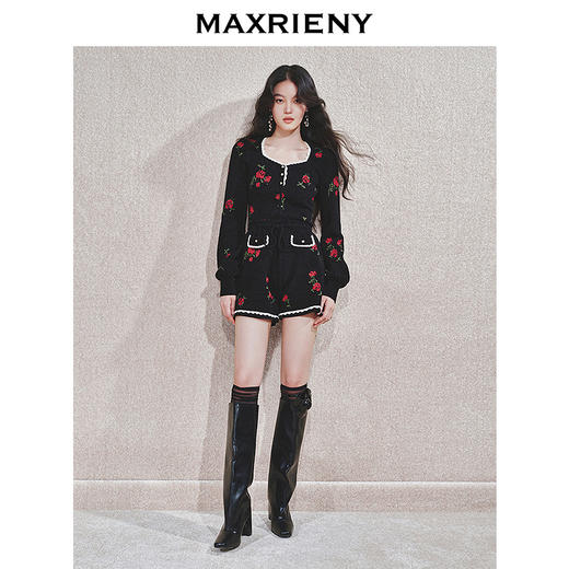 MAXRIENYMAXRIENY玫瑰绣花A字高腰短裤女修身(货号:MC85PA766) 商品图1