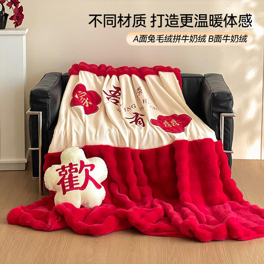 【品牌直发】加倍生活 兔毛绒多功能婚庆毛毯 被套两用婚庆毯 豆豆被被子被芯 商品图1