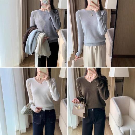 秋冬BI备！2025山羊绒羊毛基础时尚打底衫女圆领内搭长袖针织衫！ 商品图0