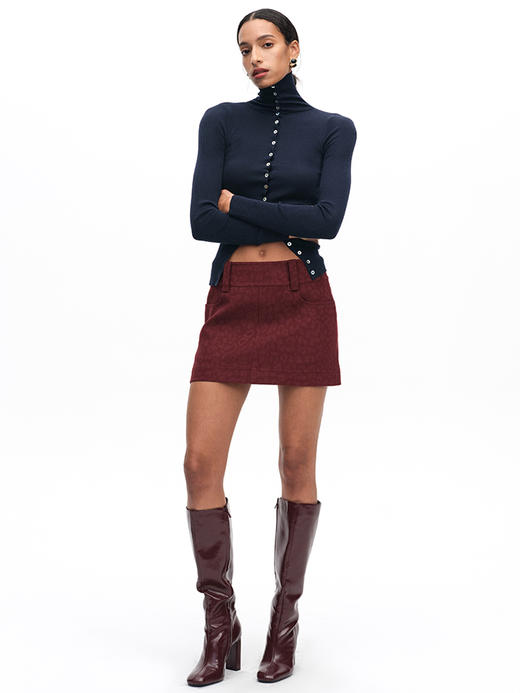 TR她热 绯闻女孩 酒红色豹纹印花复古显瘦显腿A字半裙短裙 商品图1