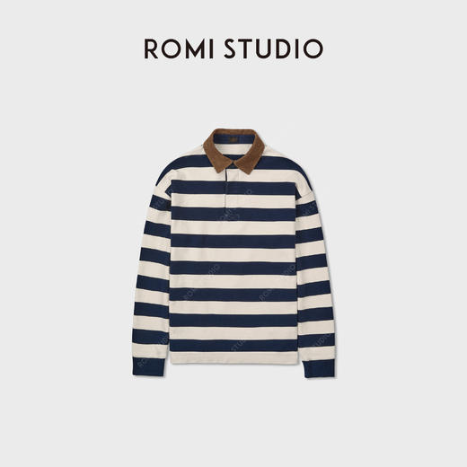 ROMI STUDIO“随性复古”全棉条纹撞色Polo领灯芯绒长袖 RWCASU6577 商品图1