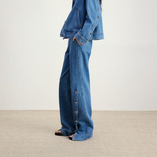 lost in echo2026早春新款休闲风按扣开合分割阔腿直筒牛仔长裤女 商品图0