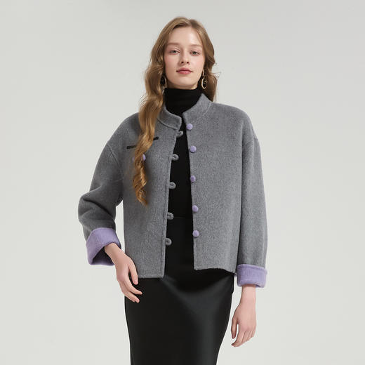 QH970斯尔丽2025新款国风手工樱桃小立领双面呢短大衣秋冬款羊毛大衣 商品图4