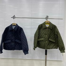 D121016女士绗缝防泼水菱格翻领单排扣棉服夹克外套