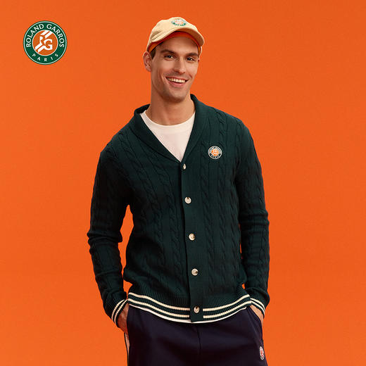 罗兰加洛斯法网开衫毛衣麻花纹V领男女春秋季针织衫宽松毛线外套 商品图4