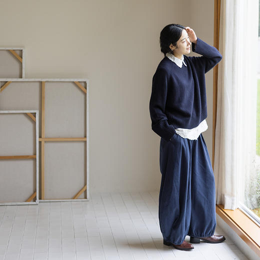 绽放862朵/纯羊毛毛衫女纯色老钱风套头毛针织衫新款百搭圆领毛衣 商品图2