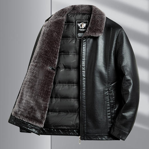 冬季皮夹克中老年男士皮衣加绒加厚爸爸冬装皮毛一体爷爷装 商品图0