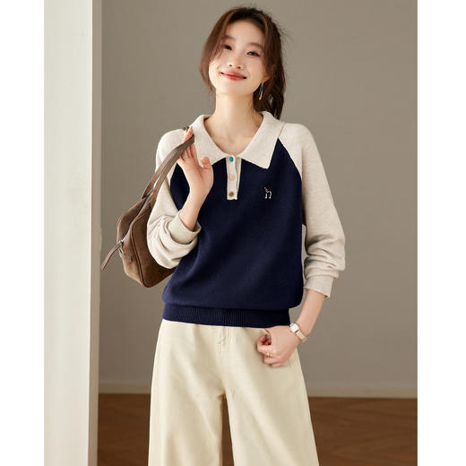 法式撞色POLO领内搭软糯毛衣，气质翻领针织衫上衣CC-27-25261 商品图2