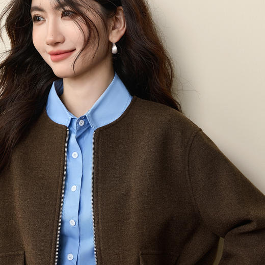 【12/10新品6折】熙世界巴恩风羊毛呢短外套女小个子撞色格纹夹克上衣2025秋冬新款 商品图4