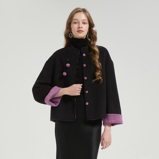 QH970斯尔丽2025新款国风手工樱桃小立领双面呢短大衣秋冬款羊毛大衣 商品图5