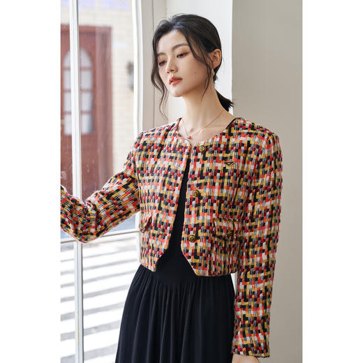 剩XL 柔软拼色纱线小香外套 25冬款复古名媛范气质上衣1688 商品图1