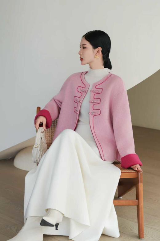 SZ6A18_盈盈色_外套_秋冬_新中式圆领撞色镶边琵琶盘扣翻袖宽松_高级女装_BERNIEELEN 伯妮斯茵 商品图0