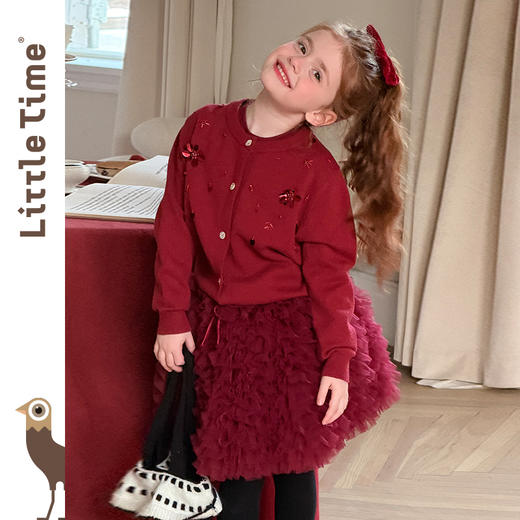 littletime女童毛衣2025秋冬新款儿童洋气手工亮片针织开衫上衣 商品图3