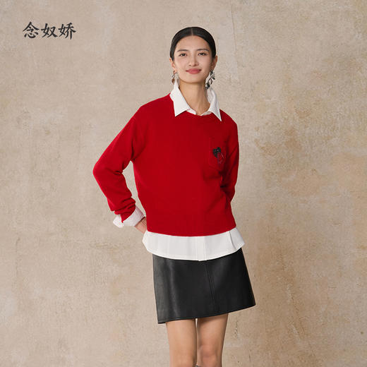 【商场同款】CNK5B81 “ 红色羊毛衫 ” 纯羊毛新年红心连心毛衫 商品图0