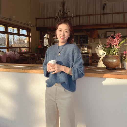 火桐hooton 帝王紫 锻彩花纱山羊绒拉绒圆领套头衫85380 商品图3