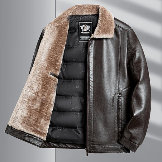 冬季皮夹克中老年男士皮衣加绒加厚爸爸冬装皮毛一体爷爷装 商品图1
