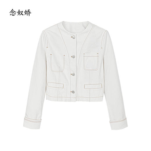 【商场同款】CNJ5B78 “ 骑士夹克 ” 柔和米白色撞色明线圆领牛仔外套 商品图9