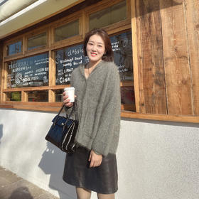 火桐hooton 薄荷巧克力山羊绒拉绒连帽开衫82831