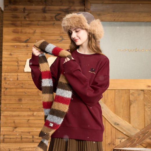 三彩2026春季新款新年卫衣马上有钱绣花套头衫宽松休闲落肩袖M 商品图2