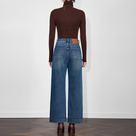 「高货wl」全新升级【铂金会员266/天猫359/差价93】(00145)洛诗琳立裁薄绒高腰牛仔裤2025秋冬民族风刺绣显瘦直筒裤 商品图2