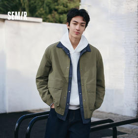 森马夹克男春季山系户外风假两件外套宽松舒适翻领双侧大口袋上衣