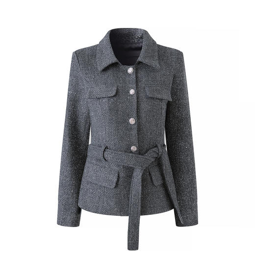 「高货wl」全新升级【铂金会员367/天猫499/差价132】(02843)洛诗琳气质收腰小香风外套2025秋冬粗花呢加厚翻领上衣 商品图2