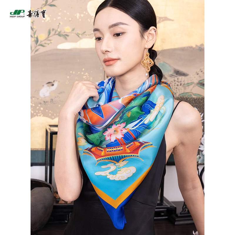 喜得宝文创丝巾《@钱潮》数码大方巾 杭州丝绸100%桑蚕丝素绉缎