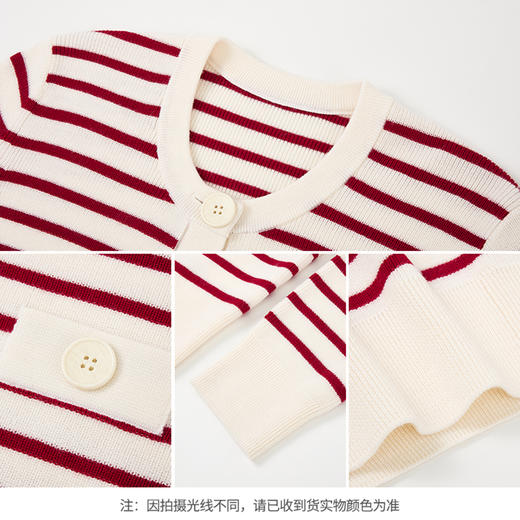 【商场同款】CNR5B77 “ 甜酷开衫 ” 纯羊毛红白撞色条纹开衫，活力减龄 商品图7