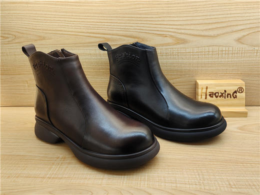 2024豪行冬款专柜正品真皮短靴休闲舒适低跟加绒女棉鞋24450272M 商品图2