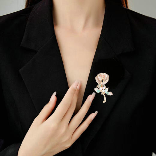 复古优雅玫瑰花胸针，天然淡水珍珠高档小香风甜美胸花LY-M-167 商品图2