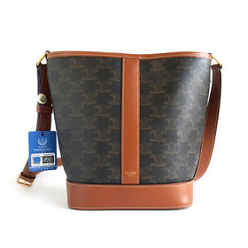 【95新】CELINE思琳191442CAS.04LU小号棕色老花凯旋门水桶包单肩斜挎包 女士 081225AK11