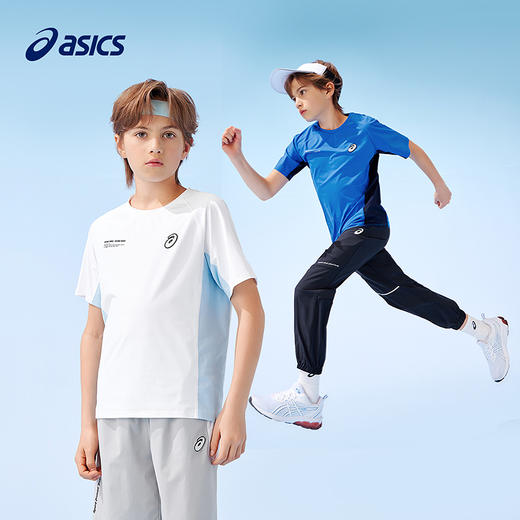 ASICS/亚瑟士儿童25年夏季新款吸湿速干凉感拼色运动弹力短袖T恤 商品图4