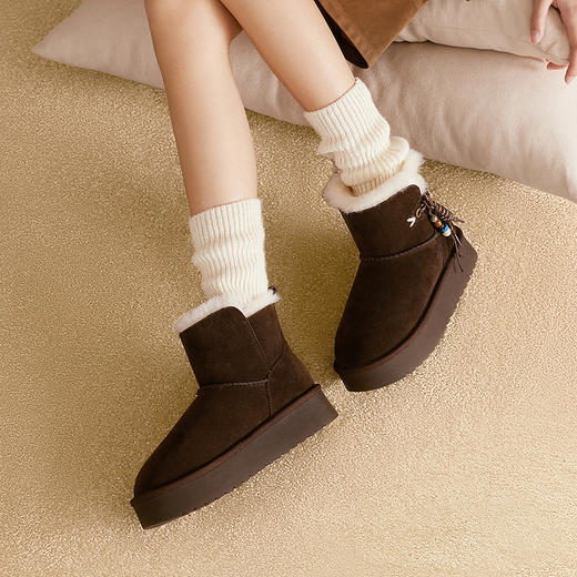 千百度厚底串珠雪地靴女加绒保暖棉鞋暖暖靴A25725055 商品图2