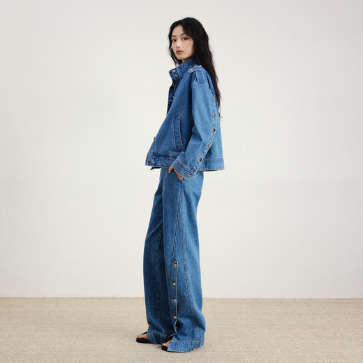 lost in echo2026早春新款休闲风按扣开合分割阔腿直筒牛仔长裤女 商品图4