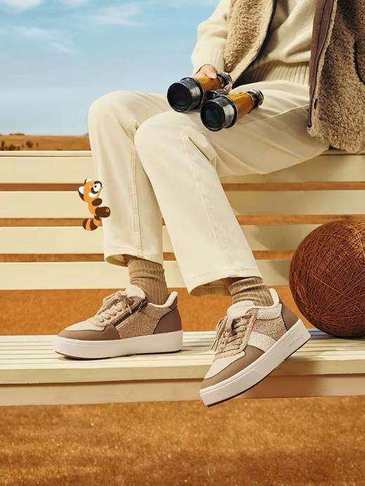 Pansy盼喜日本女鞋超轻舒适软底毛绒保暖拼色板鞋 新款HD4264 商品图1