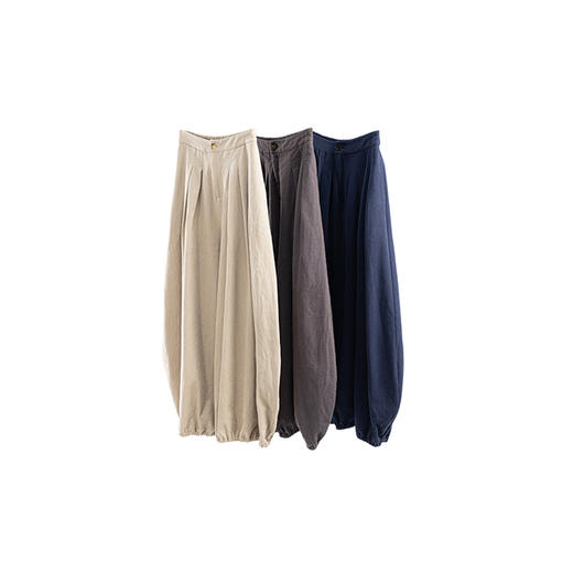 特绽放837朵/冒险者灯笼裤·麻棉斜门襟压褶灯笼阔腿长裤女休闲裤 商品图4