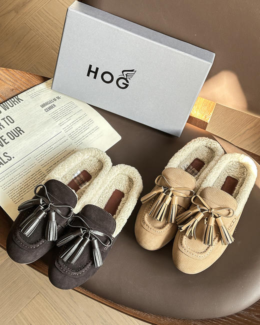 现货 THS-限时 霍根家 女款休闲毛毛拖鞋 H693时尚穆勒鞋 2色 BZ1277 商品图2