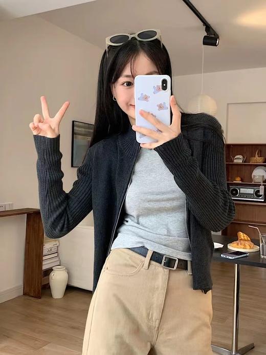 D121031冬季新款立领双拉链针织开衫毛衣显瘦百搭针织外套 商品图9