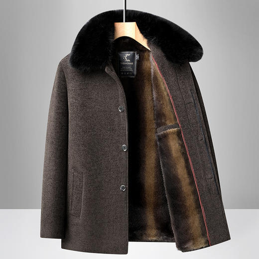 冬季新款加绒加厚男装毛呢外套中年男士休闲保暖可脱卸毛领内胆大衣 商品图2