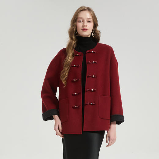 QH971斯尔丽2025秋冬新款中国结时尚国风双面呢大衣羊毛大衣通勤百搭 商品图2