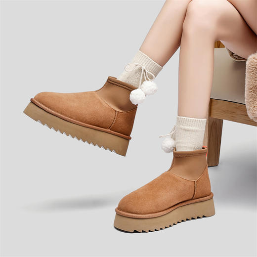 隆丰 冬季新款保暖A级羊皮毛一体迪普短靴厚底增高加厚短筒雪地靴122477 商品图0