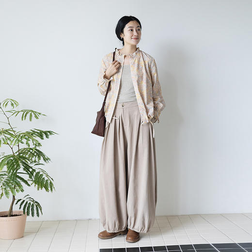 绽放838朵/纯棉细条灯芯绒花色木耳边长袖衬衫外套女新款叠穿衬衣 商品图3